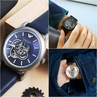 EMPORIO ARMANI亞曼尼 立體錶盤設計 前後鏤空機械錶錶 皮錶 男錶 44MM【Watch-UN】