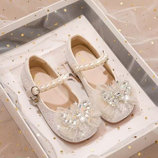 【Size26-36】女童皮鞋2025春秋新款 時尚洋氣水晶鞋 軟底防滑 百搭兒童公主鞋 娃娃鞋女孩子 娃娃公主鞋