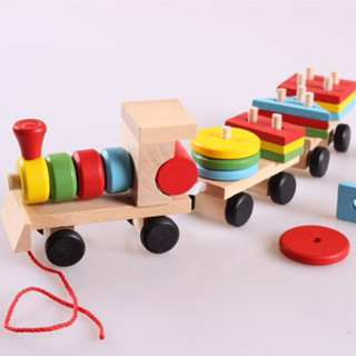 +°幼幼貓ﾟ✧🍡臺灣現貨🍡蒙式套柱小火車（比二手小火車便宜）🚄😊木製兒童益智玩具 早教玩具拖拉積木形狀小火車套柱幾何配對