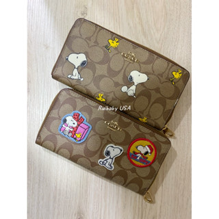 免運✨臺灣現貨✨美國🇺🇸Coach peanuts 史奴比 snoopy真皮 老花 防刮 皮革 拉鍊 長夾 皮夾 史努比