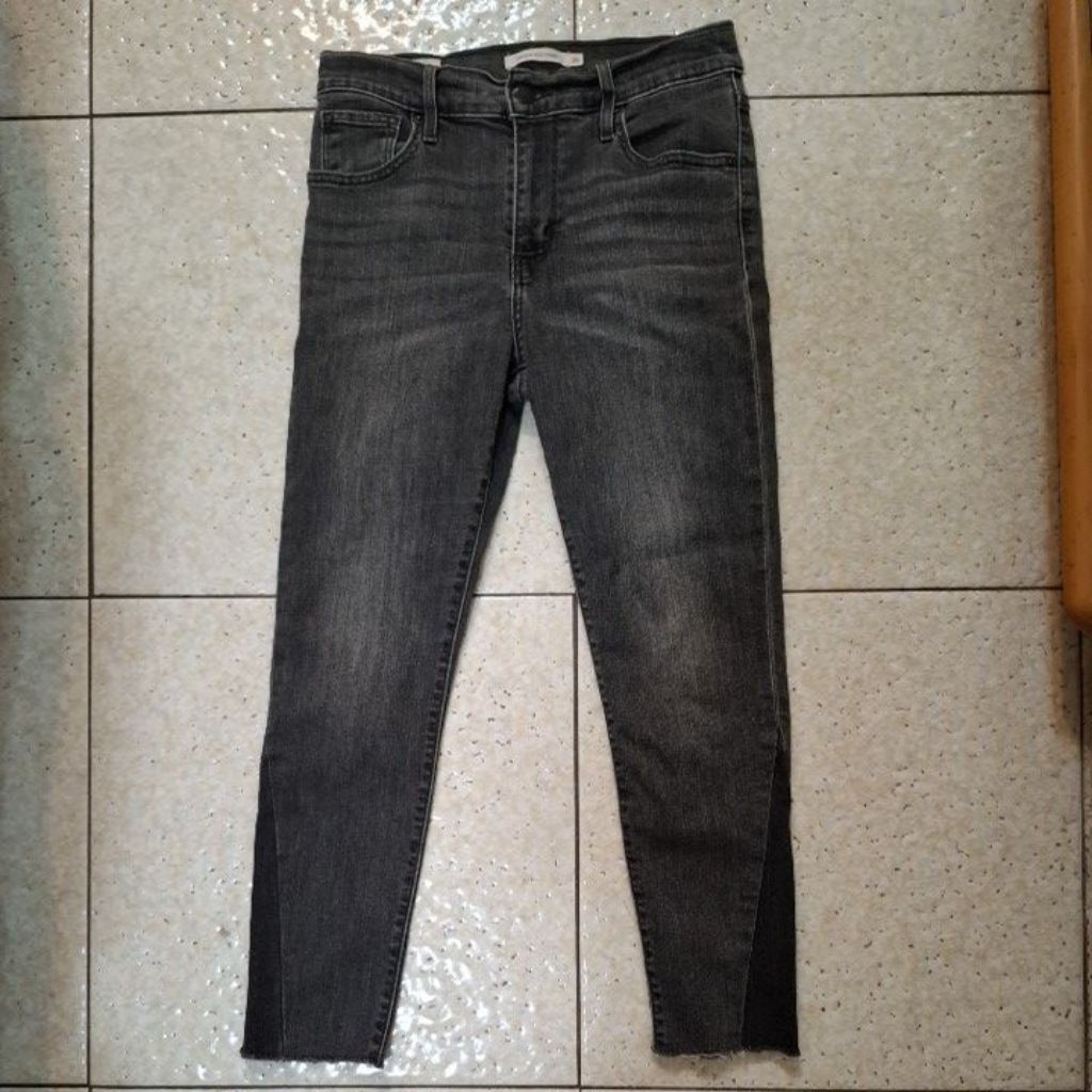 Levi's premium 721 高腰彈性/撞色拼接窄管/9分牛仔褲 /26腰