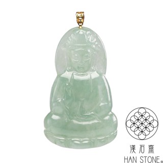 【漢石齋】天然翡翠A貨 觀音18K金墜頭玉佩吊墜 冰芙蓉種(21*36*4mm)