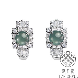 【漢石齋】天然翡翠A貨 蛋面設計耳環 玻璃種(6.7*6.7mm*2pcs)