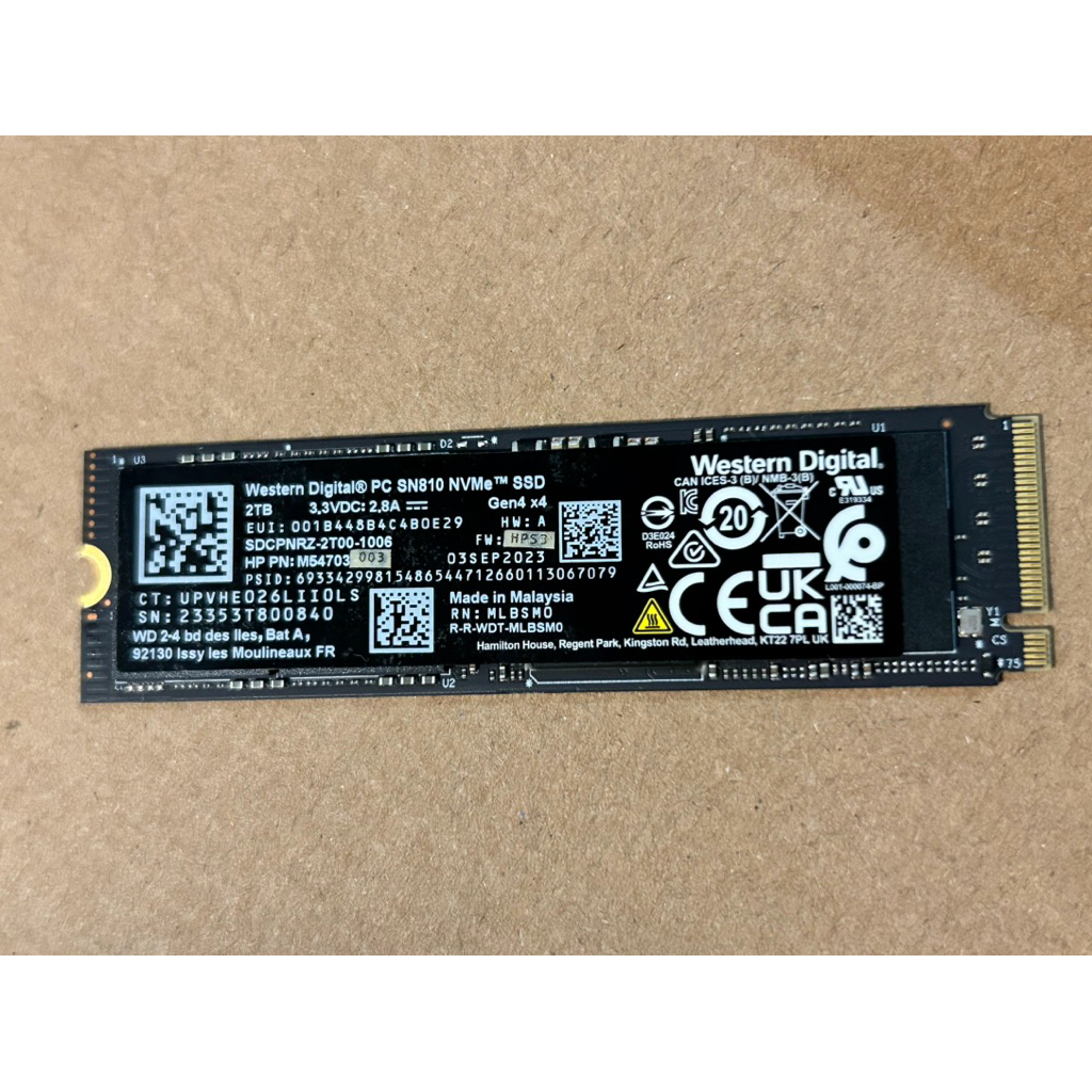 二手近全新WD固態硬碟SSD 2tb SN810使用77小時