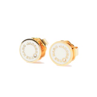 MARC JACOBS 專櫃款 圓牌LOGO晶鑽針式耳環-白色【美國正品現貨】