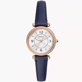 FOSSIL Carlie 晶鑽皮帶女錶 送禮首選-海軍藍/28mm ES5295