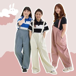 【hahababy】大人口袋拼布斜紋吊帶褲