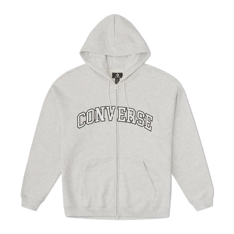 CONVERSE【新款】男女款連帽外套  休閒外套 基本款 英文LOGO 灰色-10027083-A04