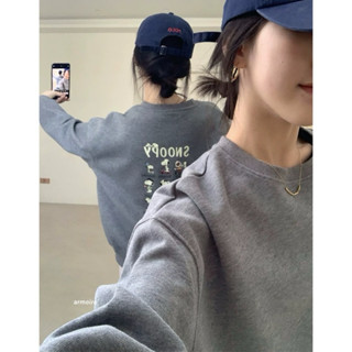 armoire✨萌萌好感♥️春秋 可愛snoopy史努比前後卡通造型修身小寬鬆日常實穿純色百搭棉質大學T/長袖上衣/衛衣