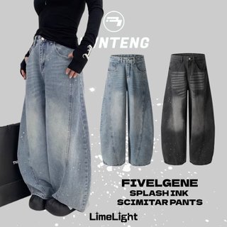 ☆LimeLight☆ FIVELGENE 噴漆 水洗 美式復古 設計感 牛仔褲 彎刀褲 擴腿 廣州連線 FIV-014