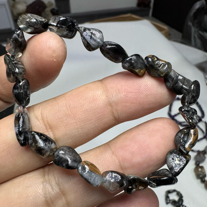 2958 頂級 效應強 黑武士 黑銀鈦 隨型 6～7m手圍16 手串 手鍊 手珠