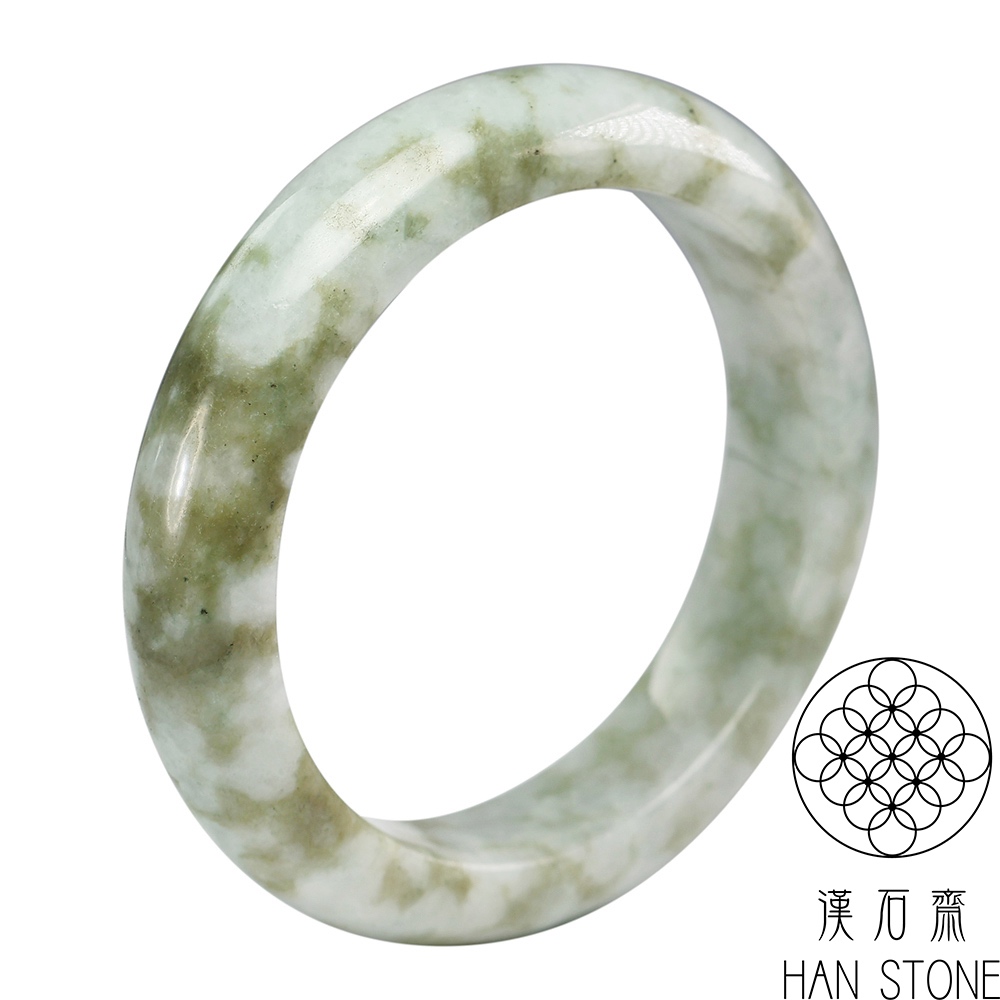 【漢石齋】天然翡翠A貨 大手圍手鐲玉鐲 飄花種帶黃翡(手圍19.5/版寬15.4mm)
