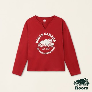 Roots 女裝- OUTDOOR ADVENTURES 圓圈海狸長袖T恤