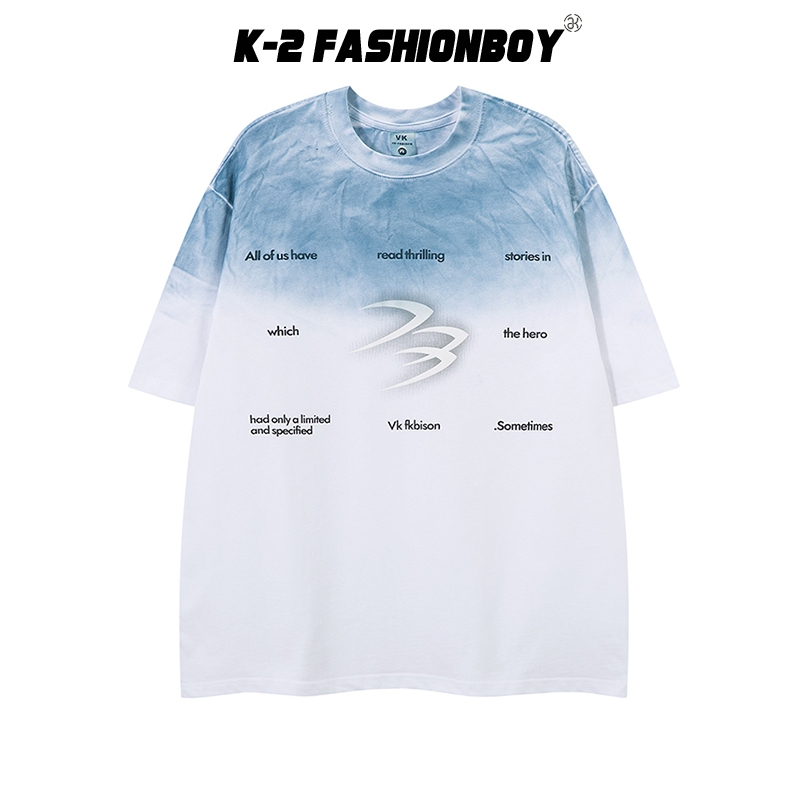 【K-2】VKFKBISON 扎染設計 LOGO 美式小字 落肩 水洗 寬鬆短T 復古 短袖 上衣 K2【J3209】