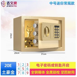 金色電子密碼 鑰匙 吉文牌 保險箱 家用小型 2024新款 保險櫃 迷你小型 高20cm長31cm寬20cm床頭櫃防盜防