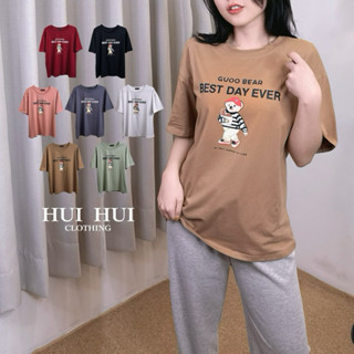 HuiHuiclothing現貨-韓系卡通泰迪小熊寬鬆休閒印花短袖T恤 棉T T恤 大尺碼 女裝 女短袖 寬鬆上衣 短袖