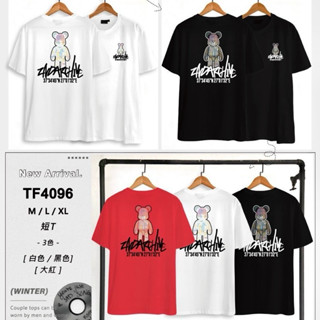 【JES】韓國 質感 絢彩 反光 小熊 暴力熊 公仔 字母 印花 親膚 透氣 百搭 潮流 圓領 情侶 短袖 上衣 短T