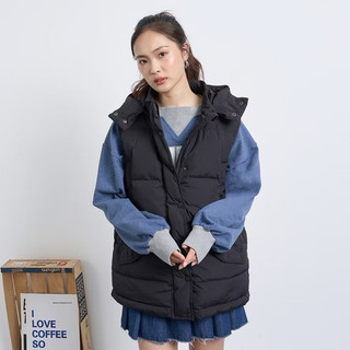 ERSS 排釦雙口袋保暖羽絨背心-女 黑色 K10161