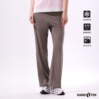 【Hang Ten】女裝-恆溫多功能-WIDE FIT 涼感3M吸濕快乾寬版長褲(棕)