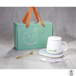 [丸吉逸品] 長榮航空 陶瓷保溫杯墊禮盒組 杯子 陶瓷杯 咖啡杯 EVA AIR USB充電保溫 容量380ml