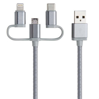2.4A 3合1急速充電傳輸線 灰色 Type-C Lightning Micro USB 一米 100cm