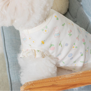 OOPET ♡ 現貨｜韓國手作 有機棉 雛菊兔兔荷葉袖背心 S-XL｜韓國品牌 韓國寵物服飾 寵物衣服 狗狗衣服