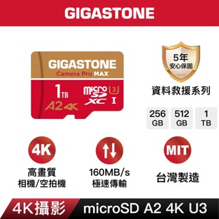 【GIGASTONE】4K攝影記憶卡A2 V30 256G/512G/1T｜五年資料救援/臺灣製造/microSD/GB