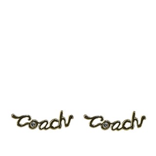 COACH Script 草寫標誌及玻璃水鑽針式耳環(金色) CAH40 GLD