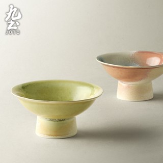九土窯變茶點盤陶瓷小碟子食器家用陶瓷果盤高腳茶點盤餐廳精緻中式點心盤零食盤復古糕點盤甜點盤子可作壺承使用CJR0626