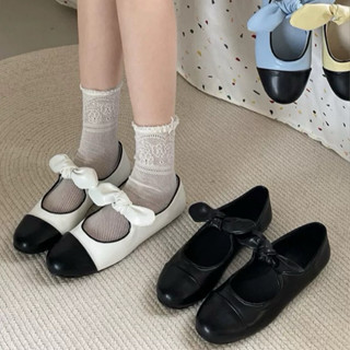 5A042612🎀現貨東大門🇰🇷同步😍氣質小香風蝴蝶結 淺口 拼色 瑪麗珍鞋/芭蕾舞鞋❤️