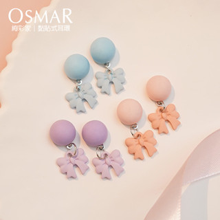 絢彩家【OSMAR】可愛圓球蝴蝶結 無耳洞黏貼式耳環 附10對貼紙補充包 垂墜式