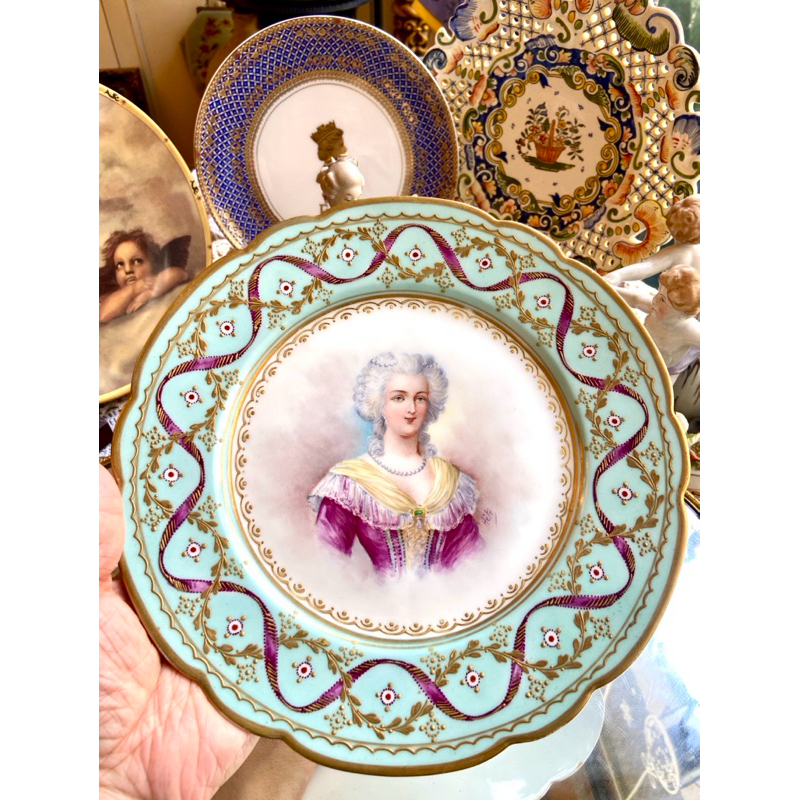 🎀塞弗爾瑪麗安東尼手繪盤1800年代簽名✍️Hete 24.2cm🎀