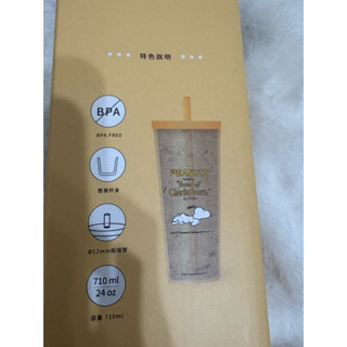 Peanuts史努比雙層透明吸管杯，漫畫/環保杯/隨行杯