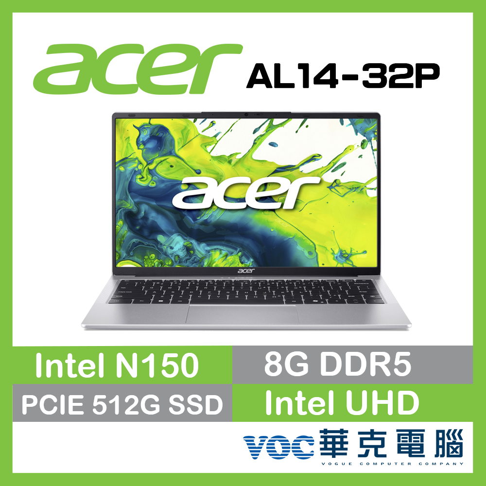 Acer 宏碁 Aspire Lite AL14-32P-C36J 14吋筆電(N150/8GB/512GB)