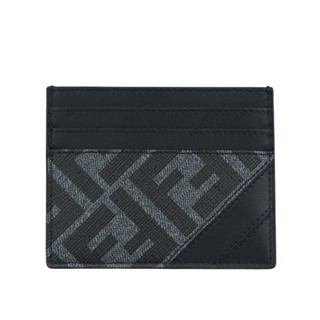 FENDI Diagonal FF Logo 帆布及皮革6卡卡片夾/名片夾(牛仔藍) 7M0164 ASIC F1O97