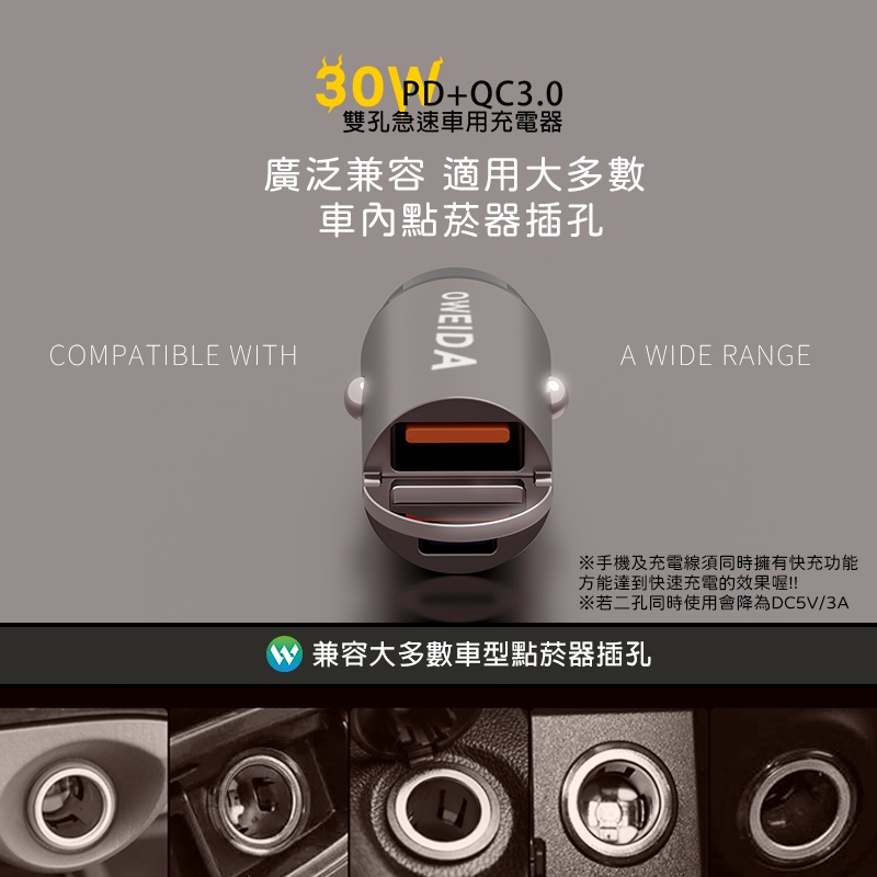 臺製歐威達 Oweida WH認證 急速快充 30W大功率 貼心拉環設計 雙口快充不傷機 Type-C PD QC3.0