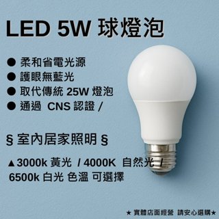 LED 燈泡 5W｜E27燈頭｜6500K/4000K｜節能高亮｜適用家用照明 ｜門市經營 安心選購