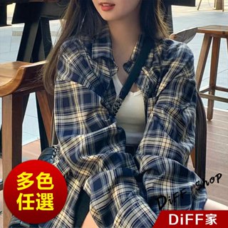 【DIFF】韓版復古寬鬆格紋襯衫 長版外套 上衣 女裝 衣服 薄外套 罩衫 防曬外套 小外套 夏天女裝【J385】