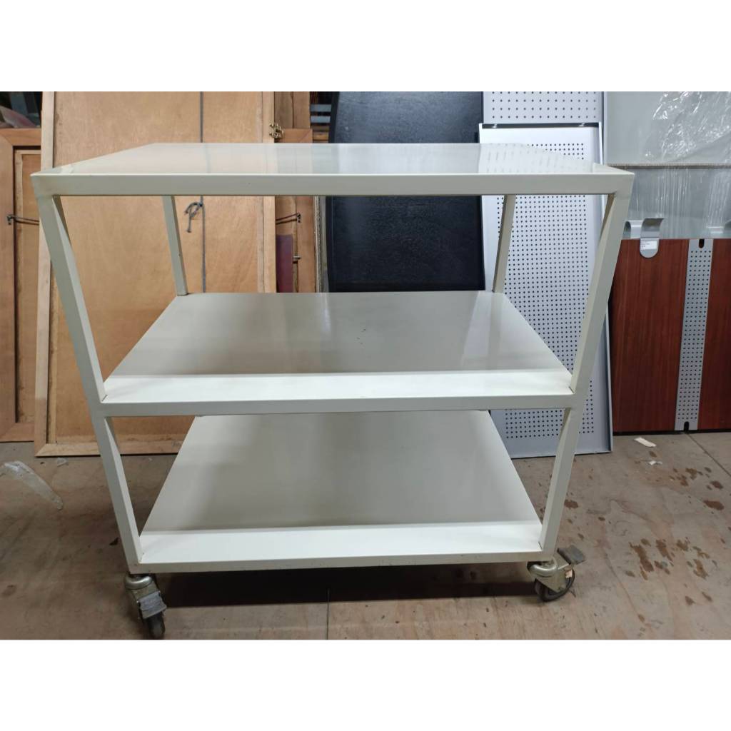 【尚典中古家具】米白3呎三層活動工作檯（鐵製） 二手.中古.三層置物櫃.廚房收納推車.臥室收納推車