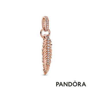 Pandora 鍍14k玫瑰金 飄逸弧形羽毛吊飾