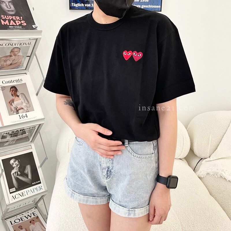 COMME DES GARCONS 川久保玲 LOGO 愛心 雙心 黑 短袖 短TEE 男款【彼得潘】