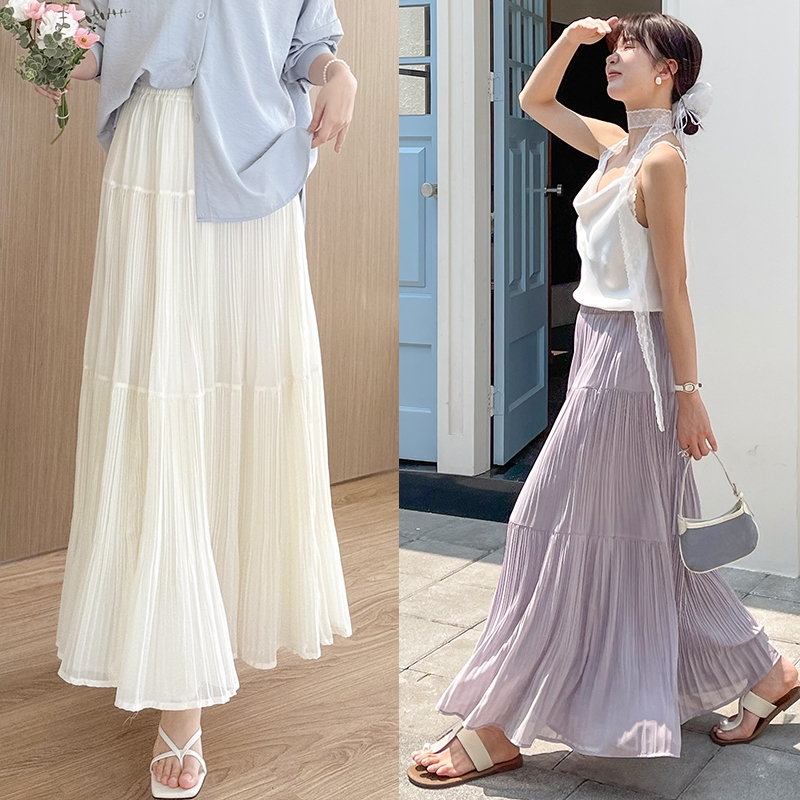 【HARPER】輕婚紗壓褶蛋糕長裙 有內裏 | 現貨 中長裙 蛋糕裙 裙子 婚禮【SKA32415J】