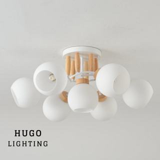 【雨果燈飾 含稅附發票】現貨❗客廳燈 主燈 北歐原木白玉吸頂燈 大氣實木現代大 燈 可更換式光房間燈 無印風吸頂燈 客廳