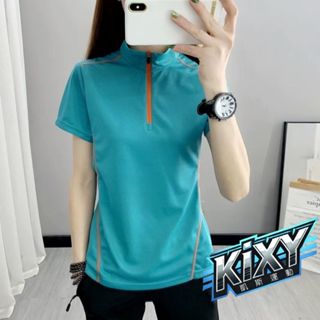 KIXY-現貨-女款短袖半拉鍊排汗衫 運動機能上衣 透氣速乾衣 戶外健身服 跑步登山T恤 夏季運動服飾 排汗透氣