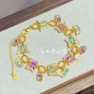 金世界珠寶｜黃金9999《琺瑯蝴蝶手鍊》蝴蝶 黃金手鍊 超美新款 琺瑯 女生手鍊 5D工藝 手鍊 純金女生手鍊 純金蝴蝶