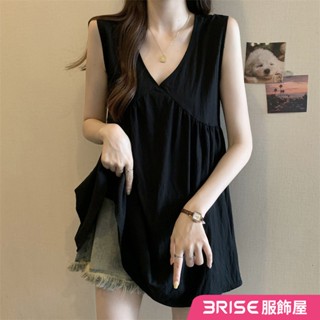 【有貨免運】夏季簡約 黑色中長款 無袖吊帶背心 mm寬鬆顯瘦 通勤娃娃 上衣 R697