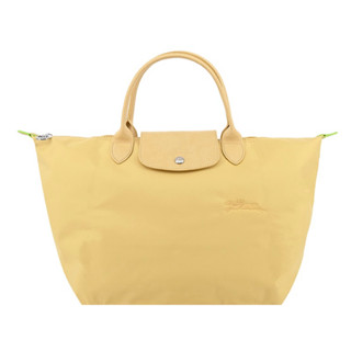 LONGCHAMP LE PLIAGE GREEN系列刺繡短把再生尼龍摺疊水餃包(中）