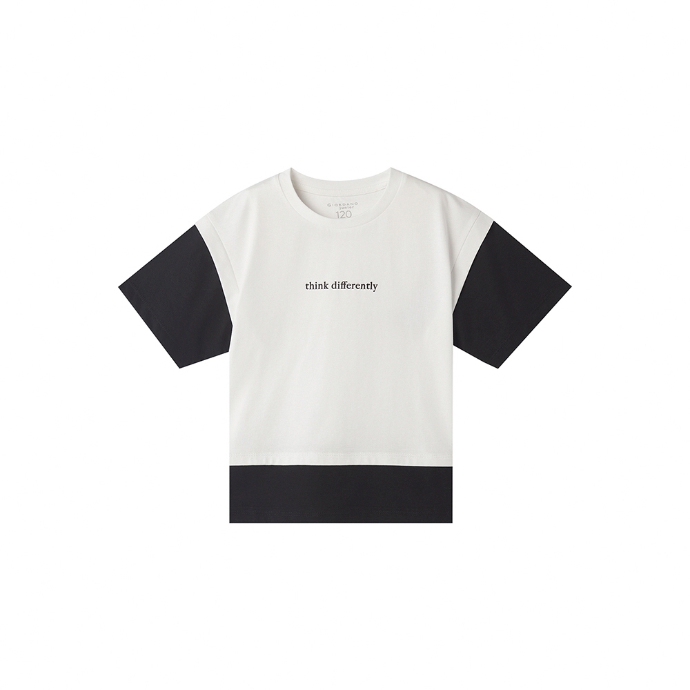 GIORDANO 童裝拼接短袖上衣 think differently 03025215