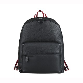 BALLY Code皮標燙印LOGO荔枝紋設計牛皮/帆布拉鍊後揹包(黑)