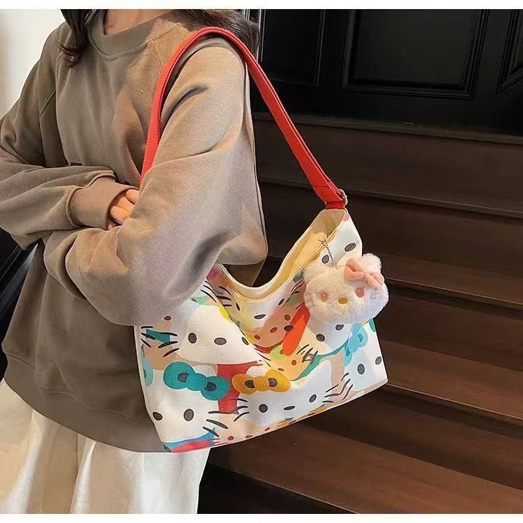 Kitty托特包🎀 大容量卡通帆布包包女 Kitty側背包 Kitty斜挎包 Kitty帆布包 Kitty肩背包
